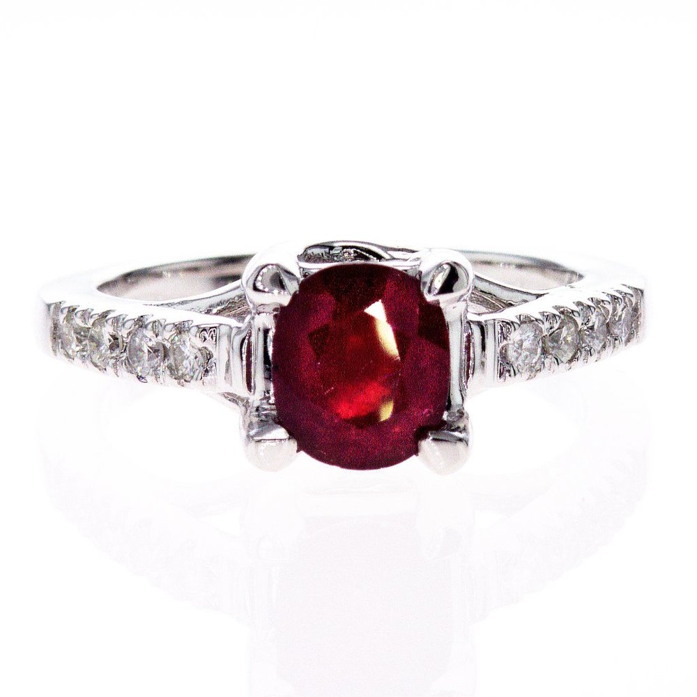 Gemstone & Diamond Engagement Ring 14K White Gold Oval Red Ruby 1.98 TCW